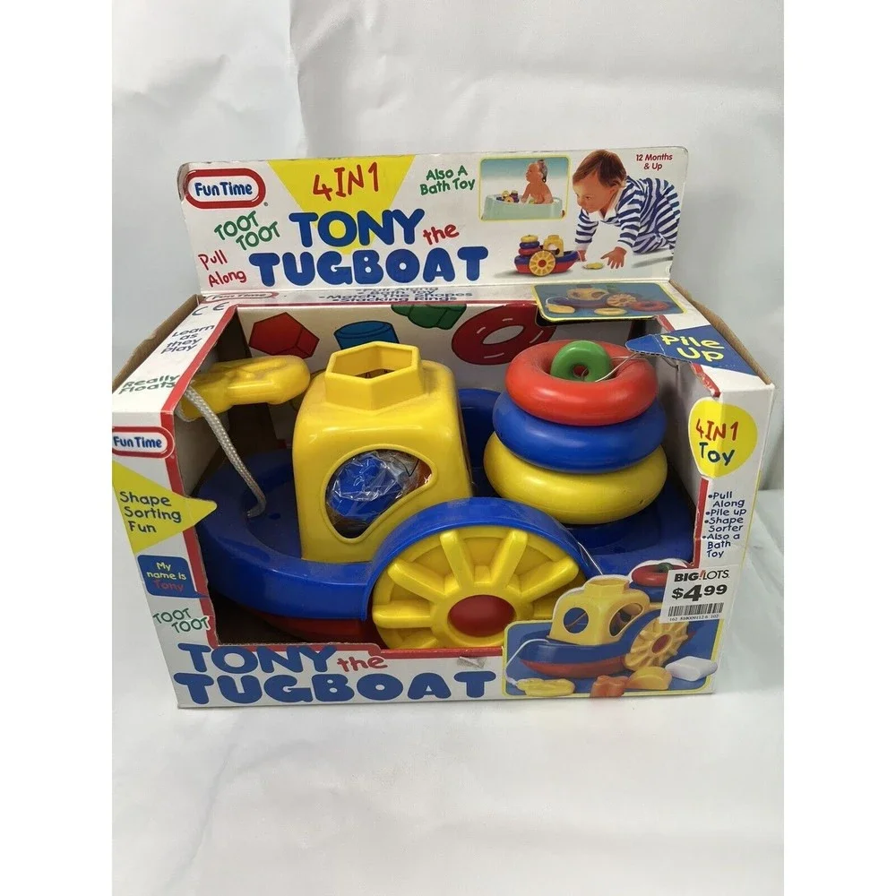 Vintage Fun time 4 In 1 Tony The Tugboat Toy Pull / Bath Toy‎ 12 Months & Up NIB